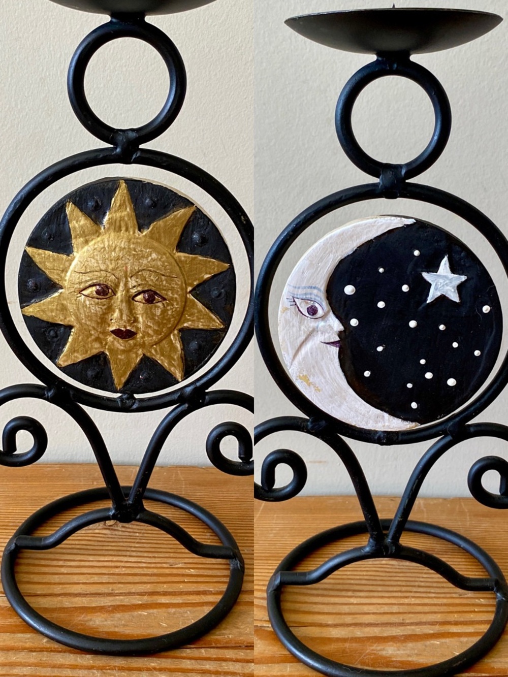 Vintage Celestial Candle Holder Moon and Sun Candelabra